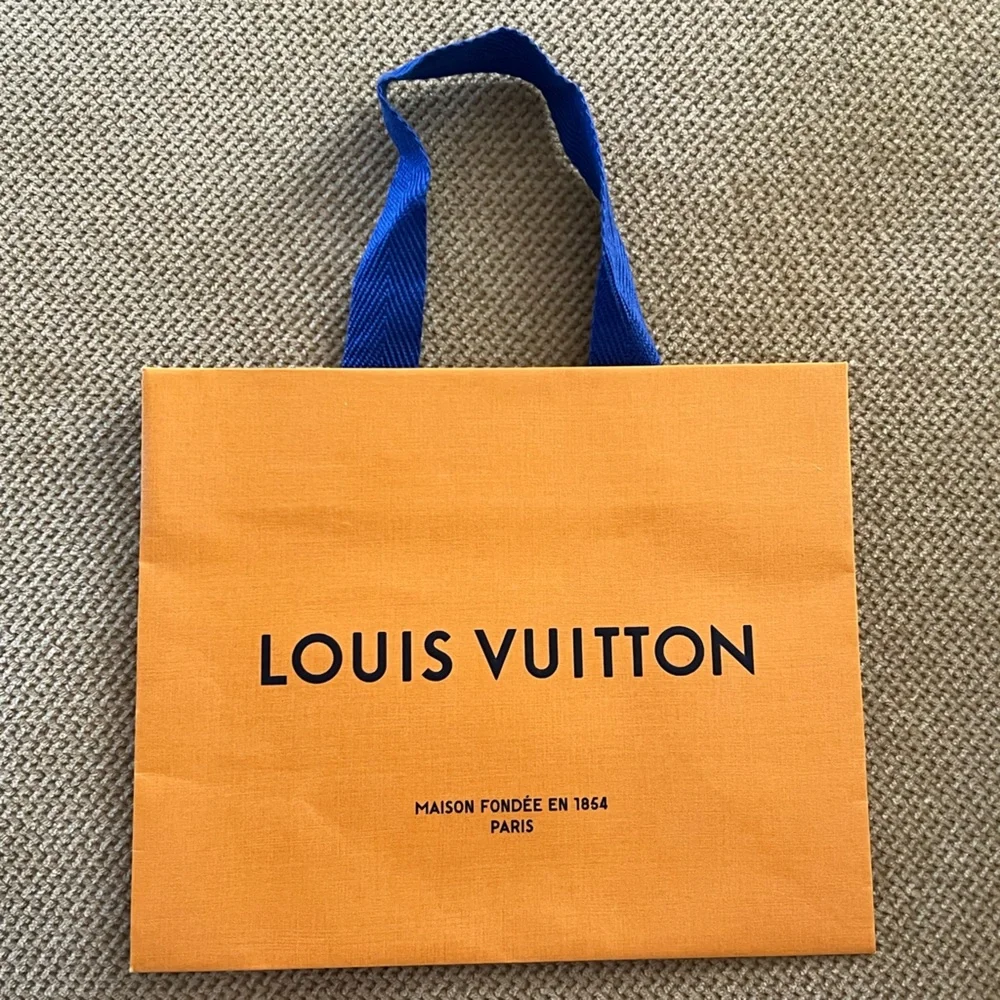 Authentic Small Louis Vuitton Orange Shopping Tote with Blue Handles